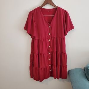 V-Neck Short Sleeve Button Down Loose Summer Dress size Medium burgundy